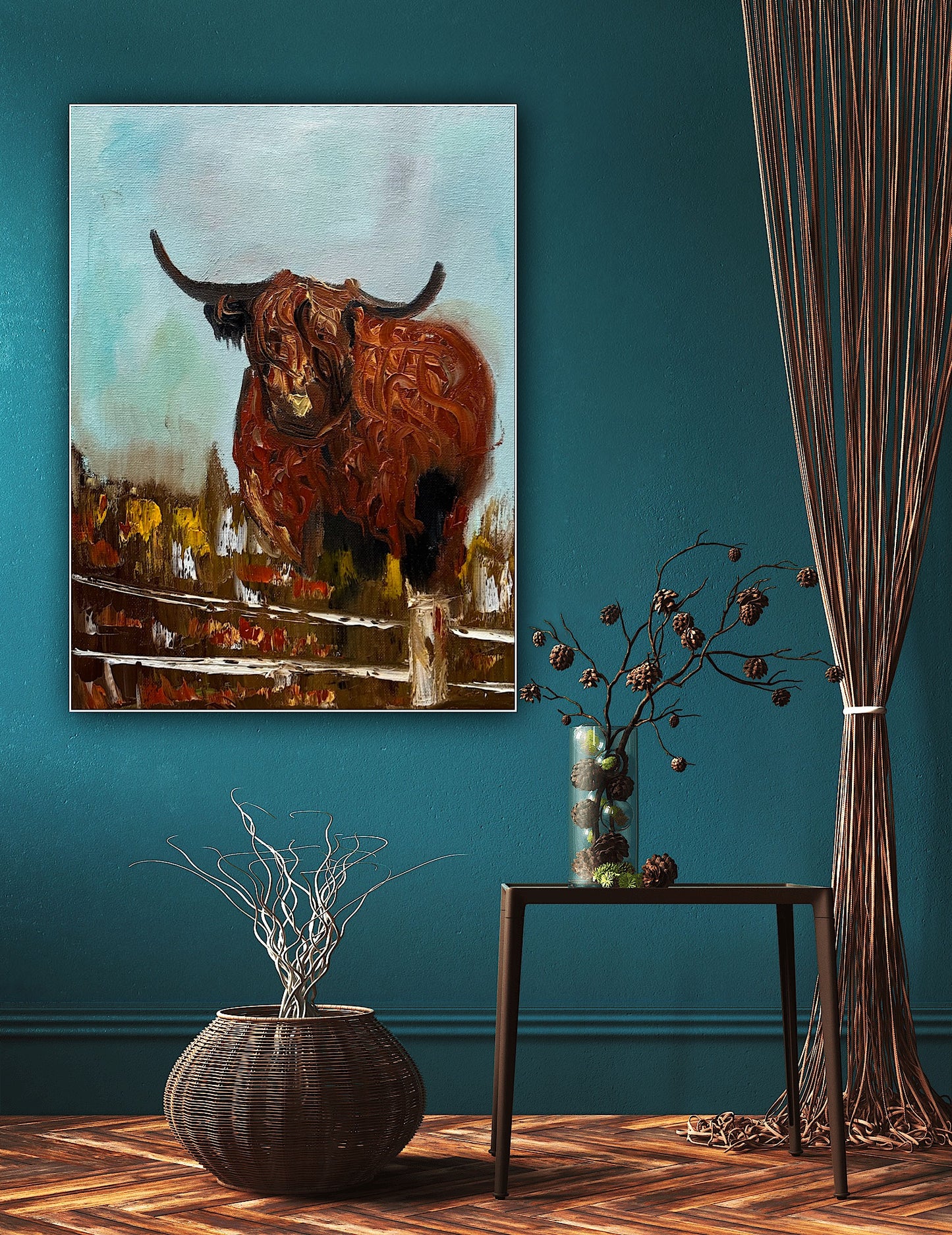 Abstract Original Oil Painting On 30 x 40cm Canvas Aboriginal highland cow ‘Bernie’ animal