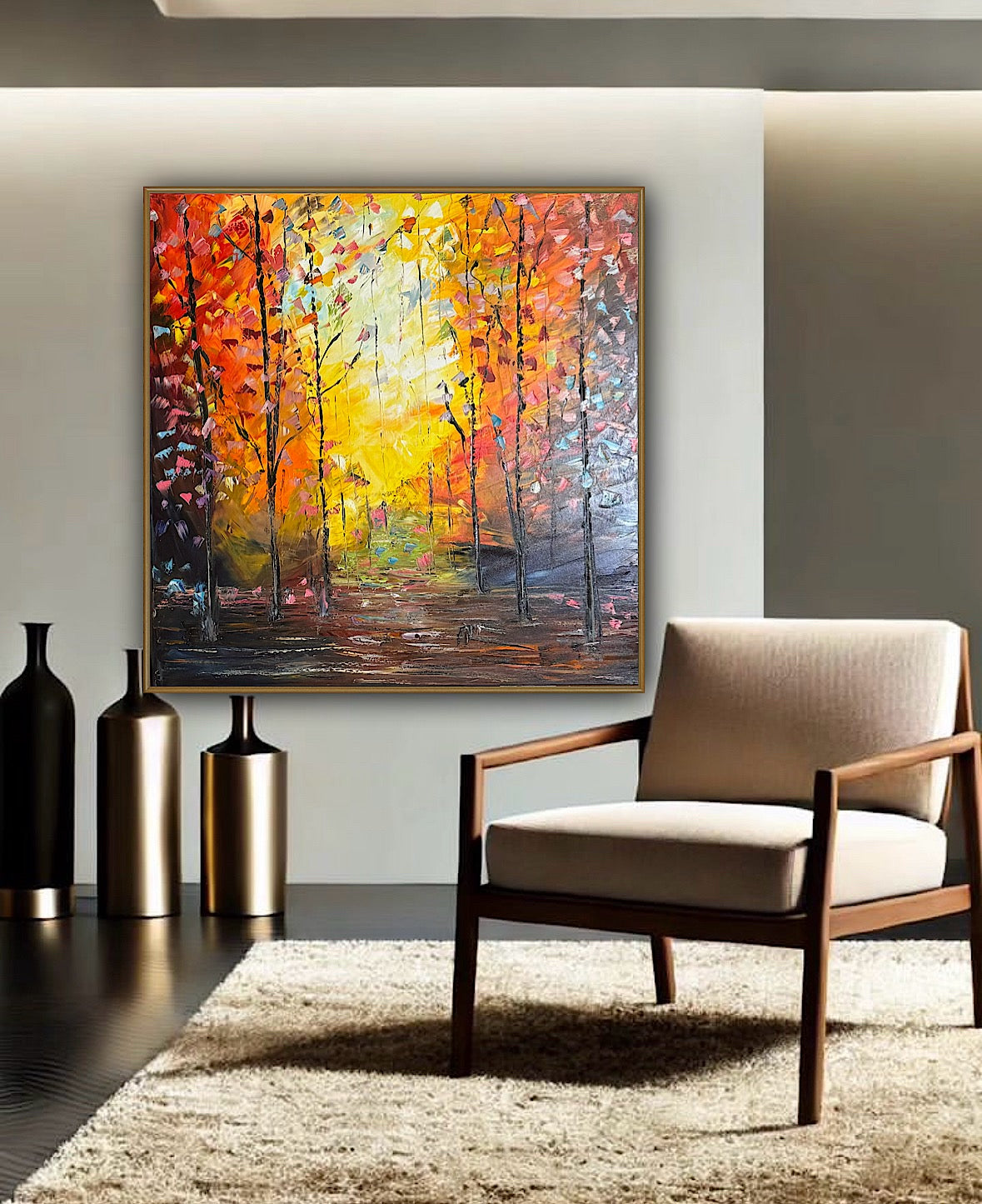 Oka Contemporary Abstract Original Oil Painting 100 x100cm Autumn Forest floral