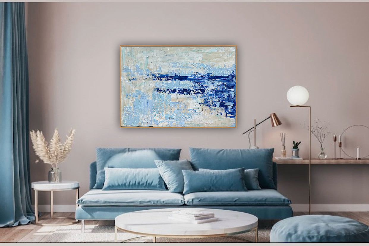 Textured Original Abstract acrylic Painting On Canvas 85 x 60cm Summer Beach