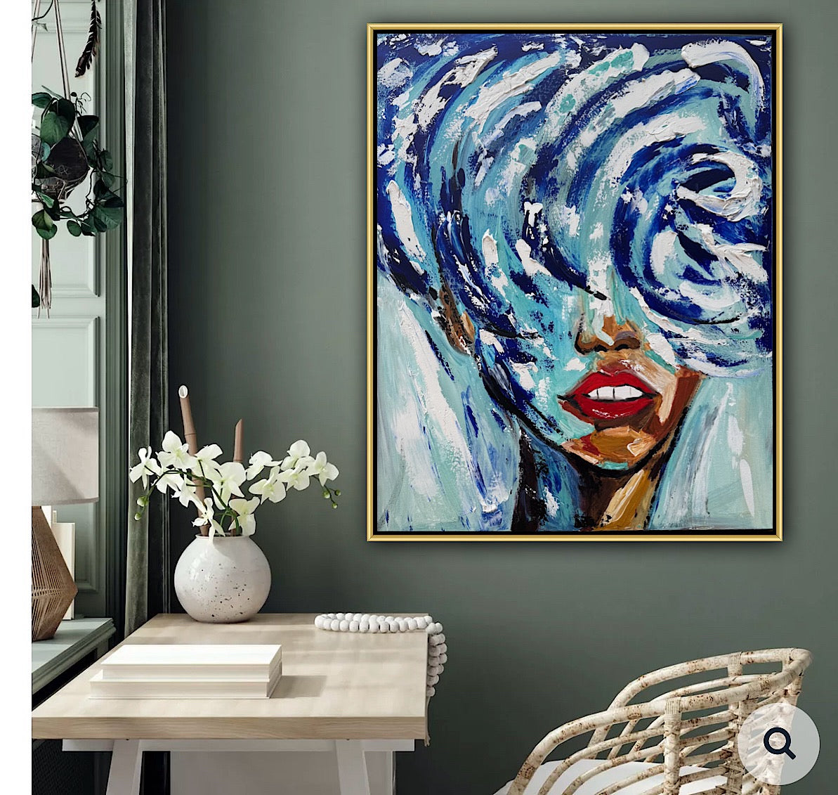 Large Abstract Original Oil Painting On 80x70cm canvas Waves Woman texture Vogue portrait framed in gold bespoke frame