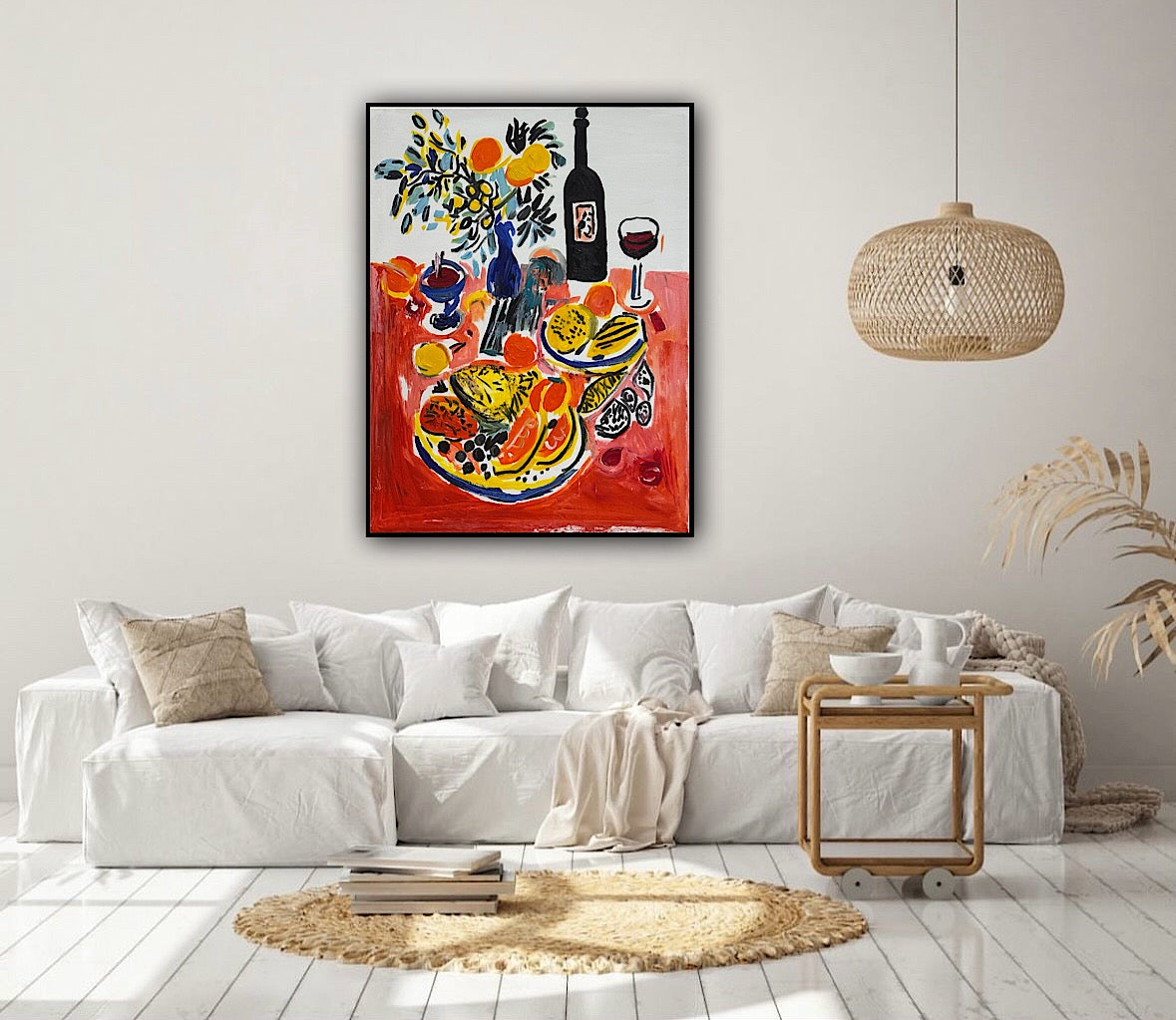 Renour Abstract Original Oil Painting On 80x60cm canvas Wine and Fruit