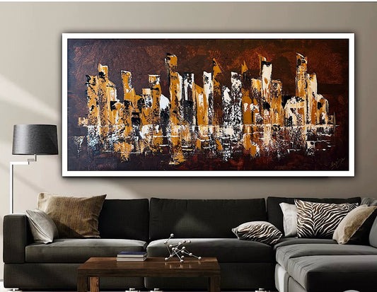 Richter Original Abstract Oil Painting On Canvas 60x120cm Cityscape escape New York