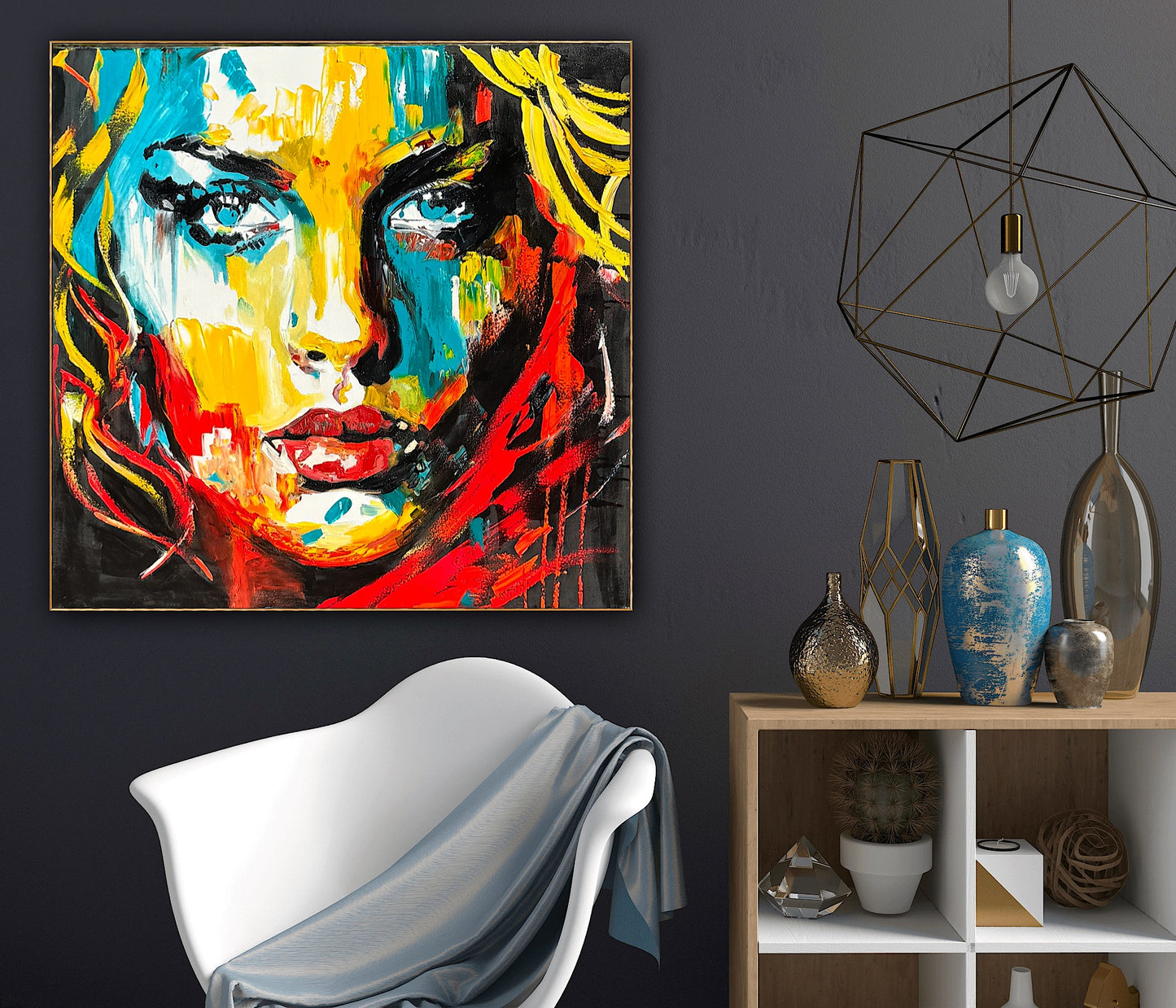 Richter Style Abstract Original Oil Painting On 100 x 100cm canvas Beauty Queen woman portrait