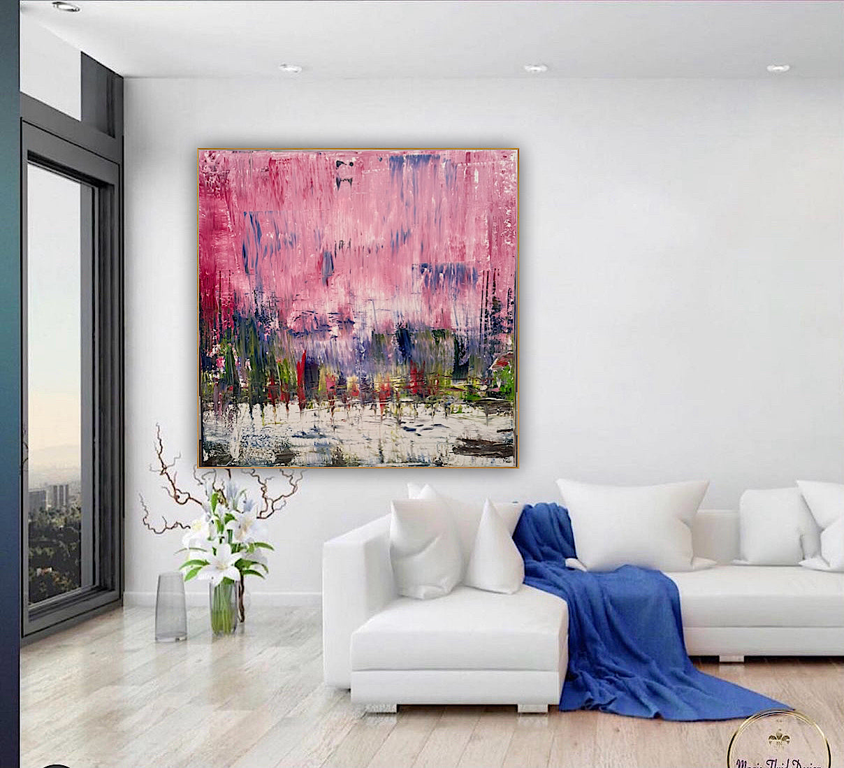 Oka style textured Original modern Abstract Oil Painting On Canvas 80 x 80cm ‘Pink Horizon’