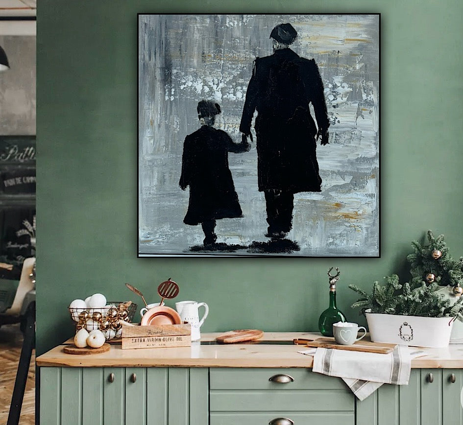 Figurative Modern Abstract contrmporary oil Painting On Canvas 40x40cm Tommy and Charlie Shelby