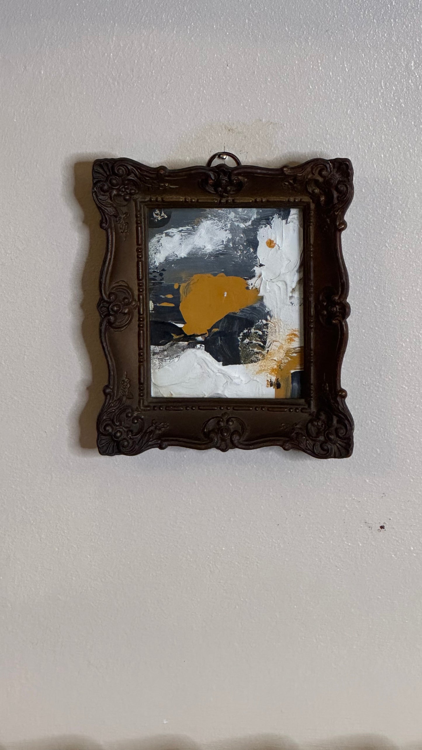 Framed in french roccoco style antique frame Original Abstract Oil Painting On Canvas 14x13cm ‘the Hills’