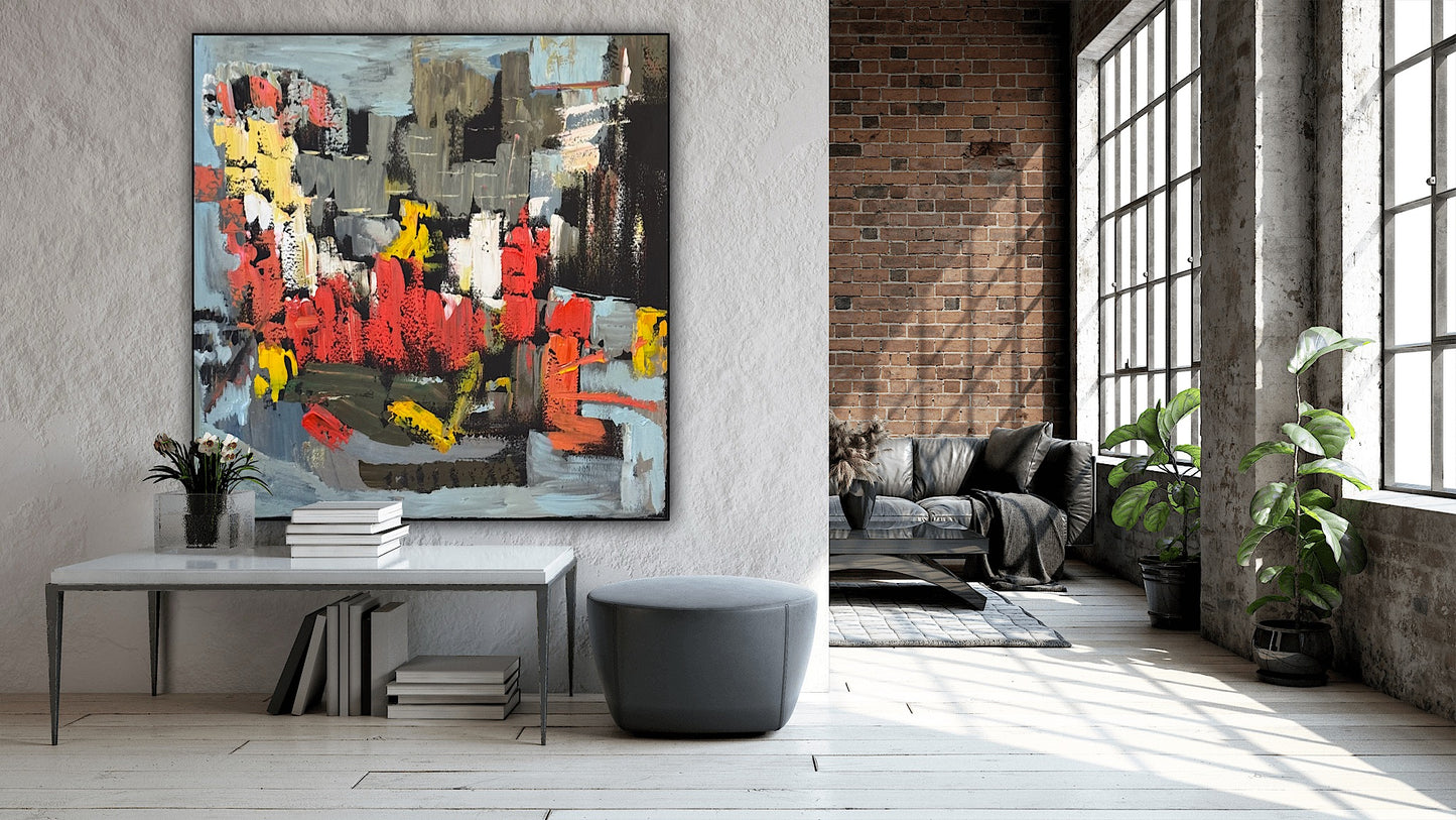 Framed in black Oka Contemporary Abstract Original Oil Painting on 70 x 70cm canvas Rome cityscape