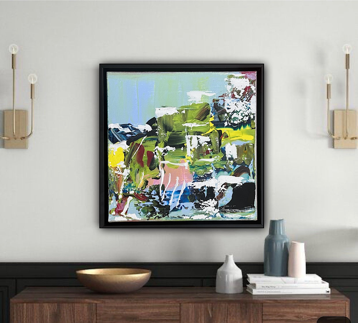 Framed Original Contemporary Abstract Oil Painting On Canvas 24 x 24cm ‘Rome’