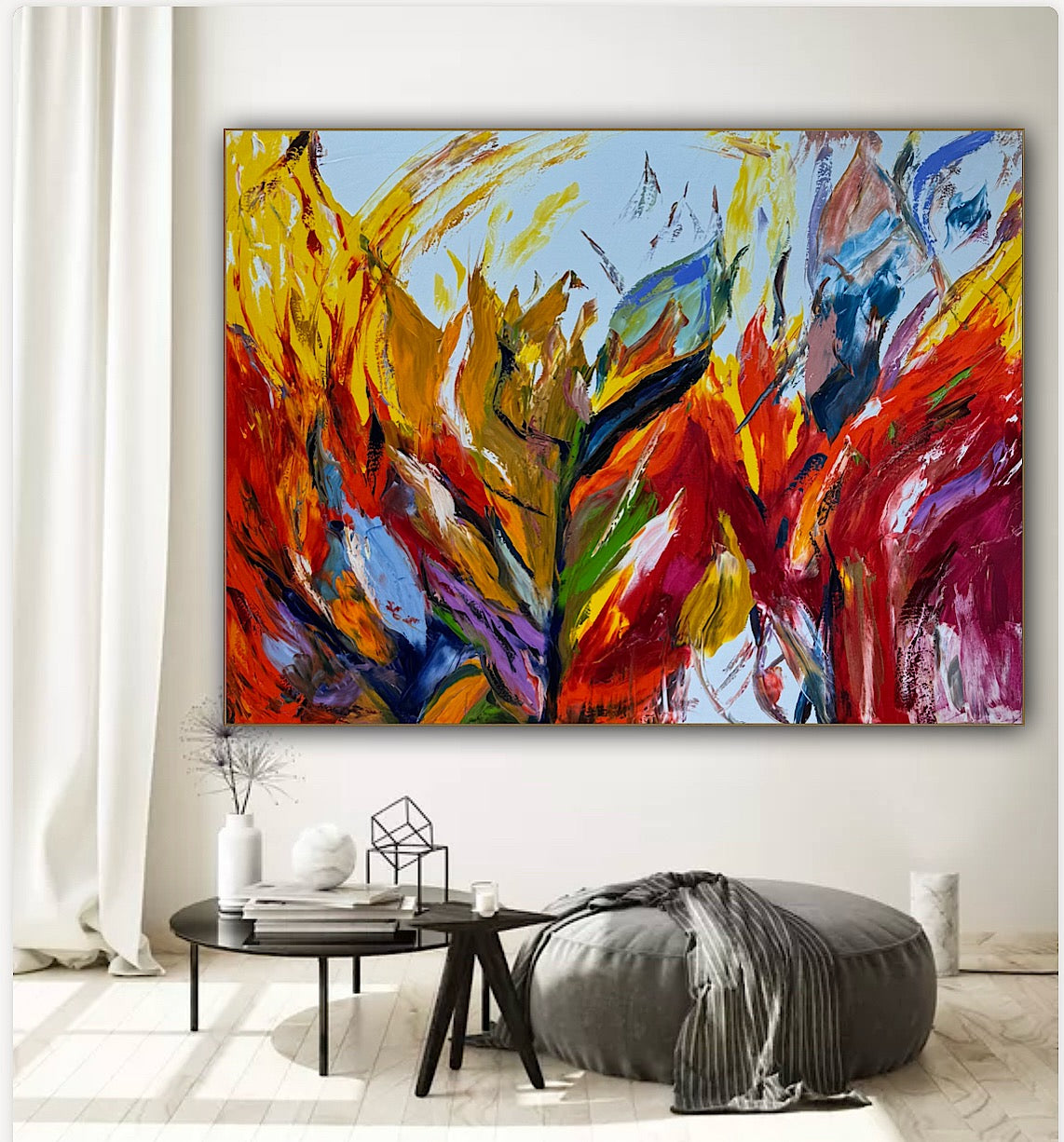 Large Abstract Original Oil Painting On 120x91cm canvas textured Flames of Nature