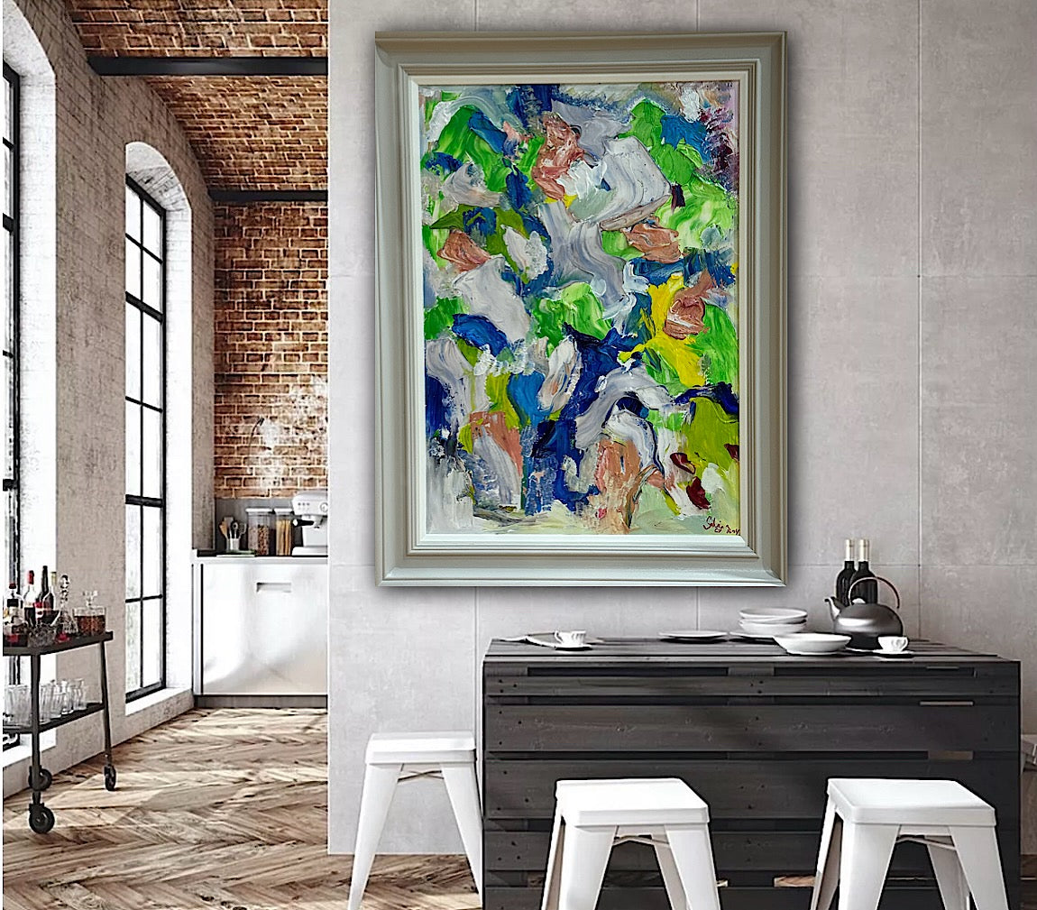 Framed Original Abstract contemporary Oil Painting On Canvas 52x70cm Floral Oka