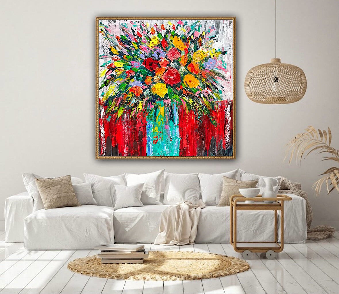 Original Abstract Oil Painting On 4cm Canvas 80 x 80cm Floral Sunflowers