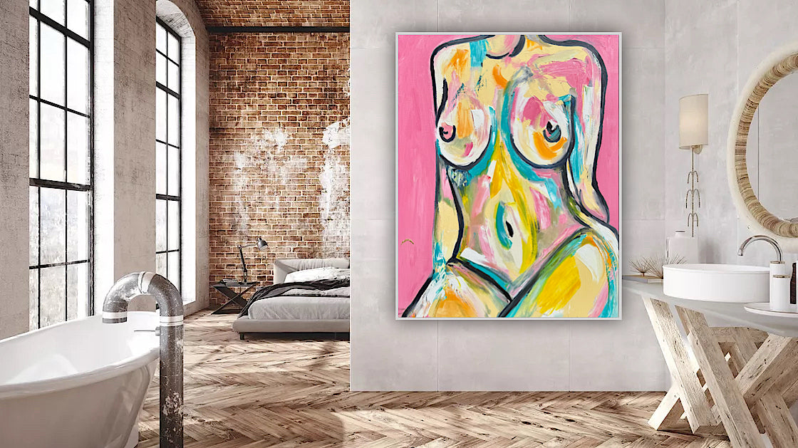 Large Abstract Original Oil Painting On 100x80cm canvas Colourful Nude