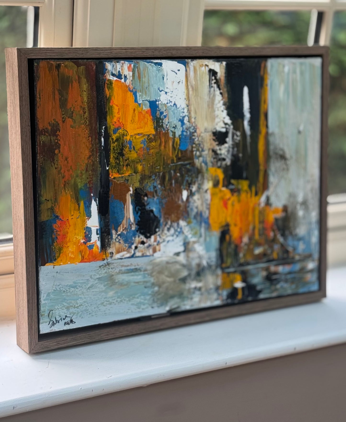 Framed Original Abstract contemporary Oil Painting On Canvas 60x50cm London Dusk Oka