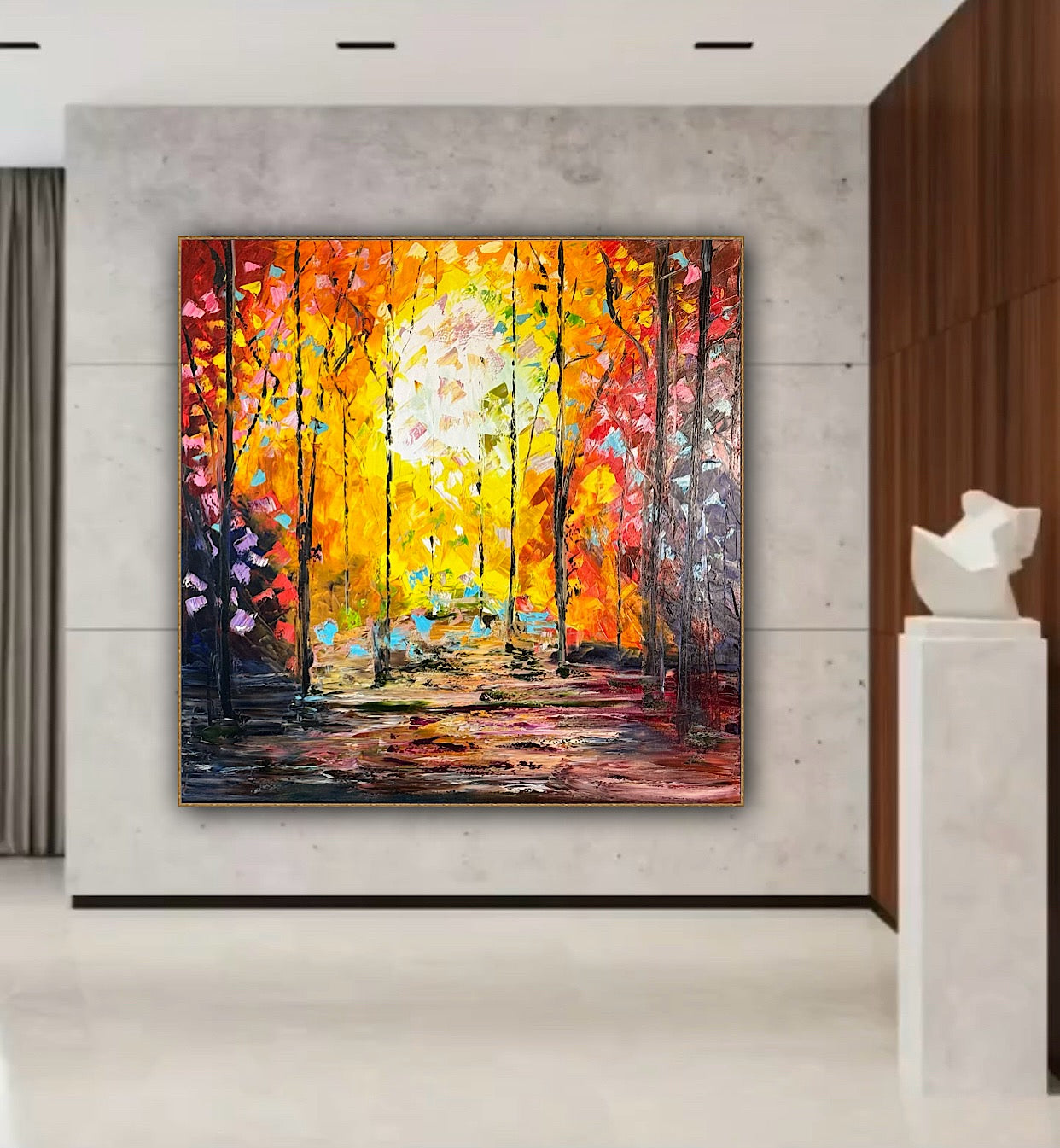 Richter Original Abstract Oil Painting 100x100cm On 1.6cm Canvas Autumn Forest