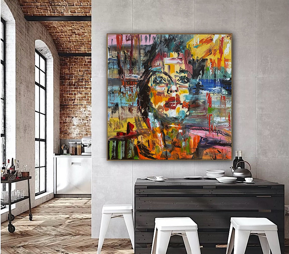 Contemporary Abstract Original Oil Painting On Canvas 80x80cm Graffiti Art Woman’s portrait