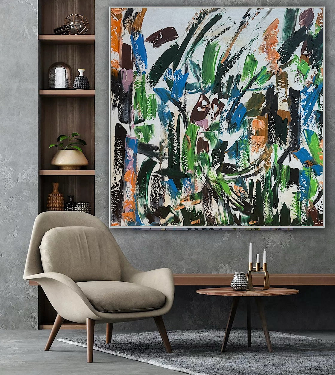 Oka Contemporary Abstract Original Oil Painting 80x80cm Whispers Of The Wind floral