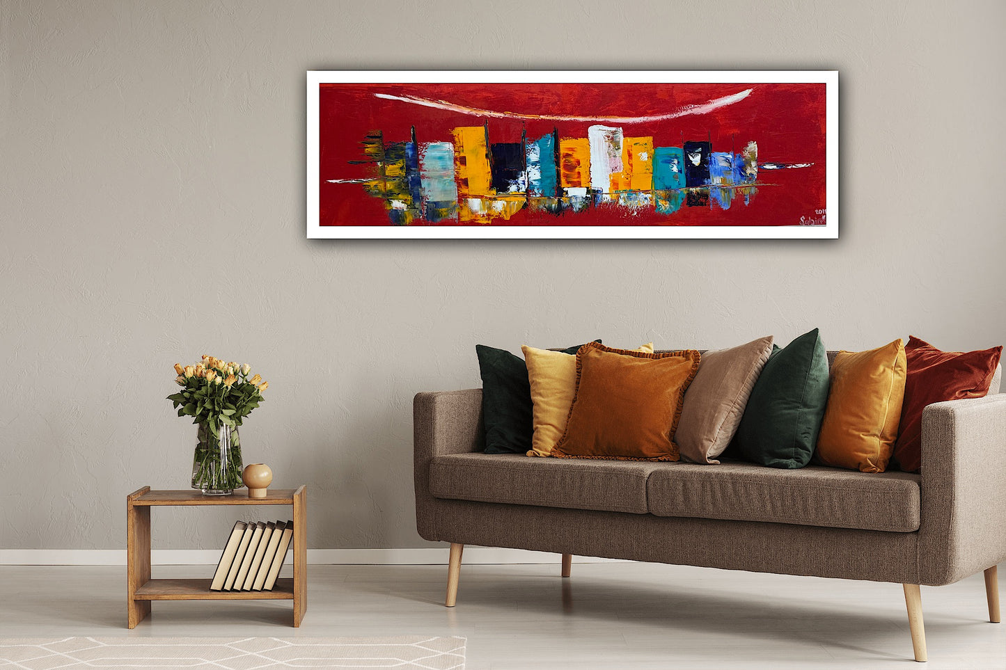 Richter Original Abstract Oil Painting On Canvas 30 x 90cm Cityscape escape New York