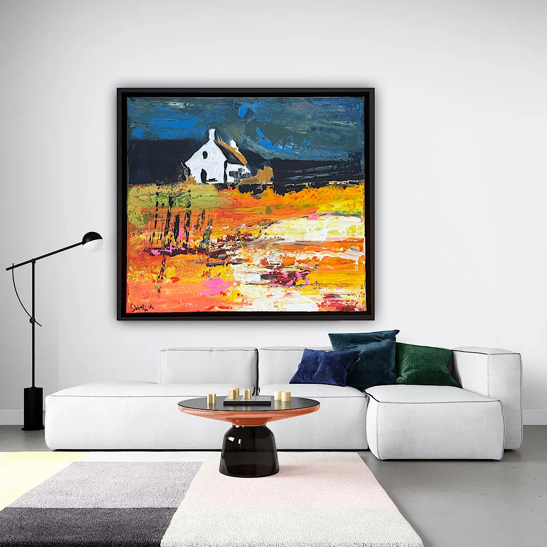 Framed Original Abstract contemporary Oil Painting On Canvas 43x40cm Magazine Irish House on a Hill Oka