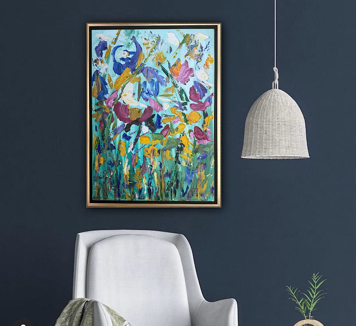 Framed in gold Textured Original Abstract Oil Painting On Canvas 50 x 40cm Eden Gardens