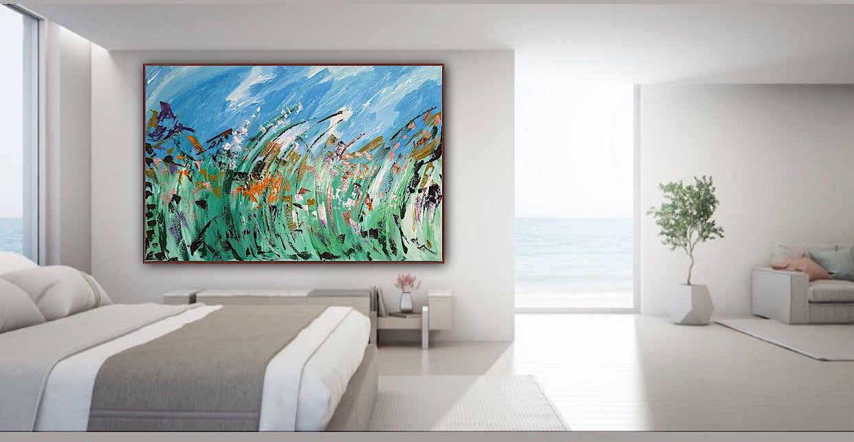 Original Abstract Oil Painting On Canvas 150cm x 100cm Meadow Field Oka floral