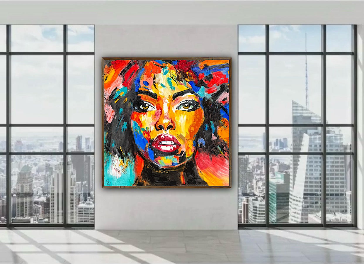 Richter Style Abstract Original Oil Painting On 100 x 100cm canvas Beauty Hazel eyes woman portrait