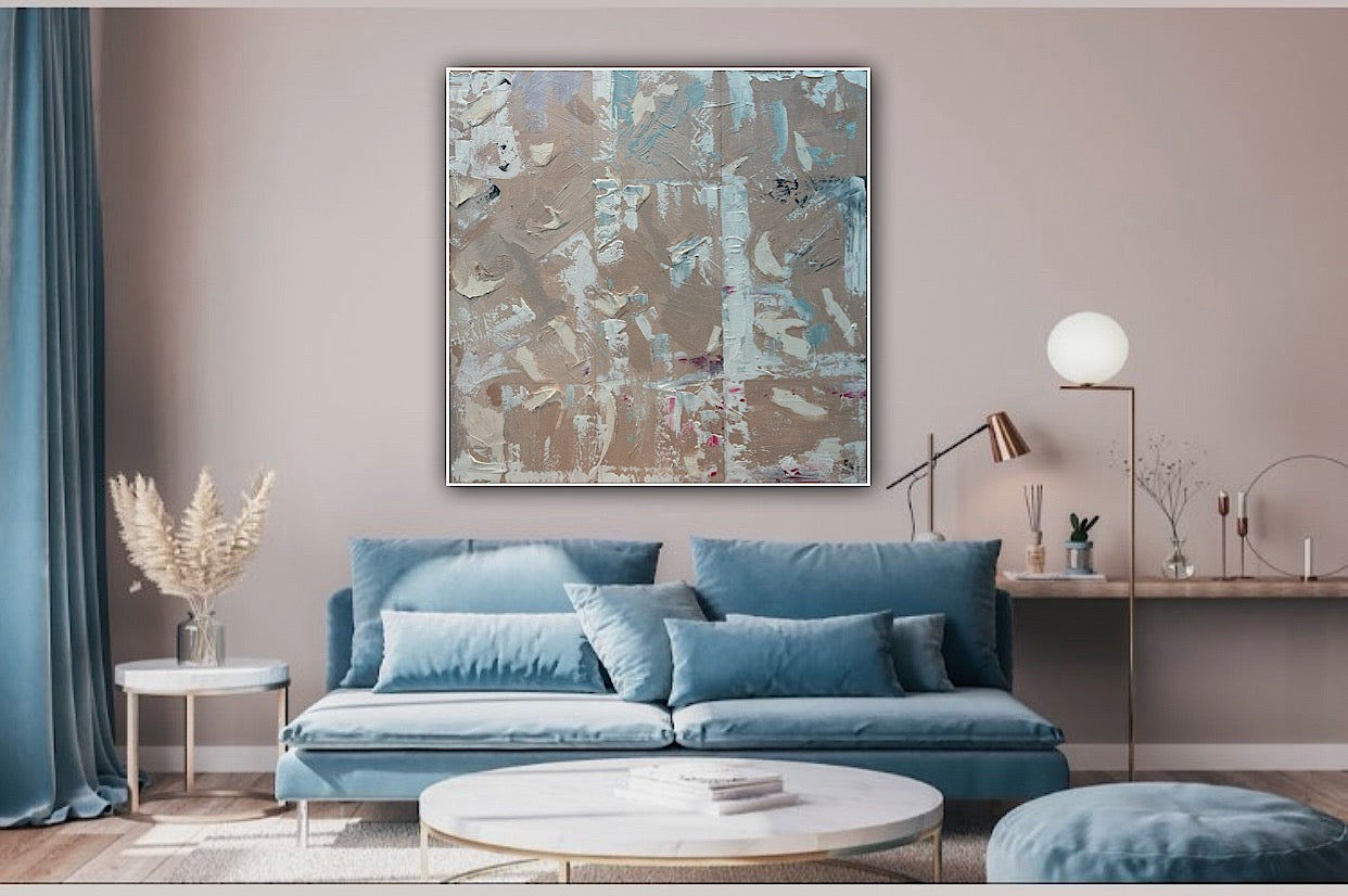 Oka Contemporary Abstract Original Oil Painting 80 x 80cm textured Mountains