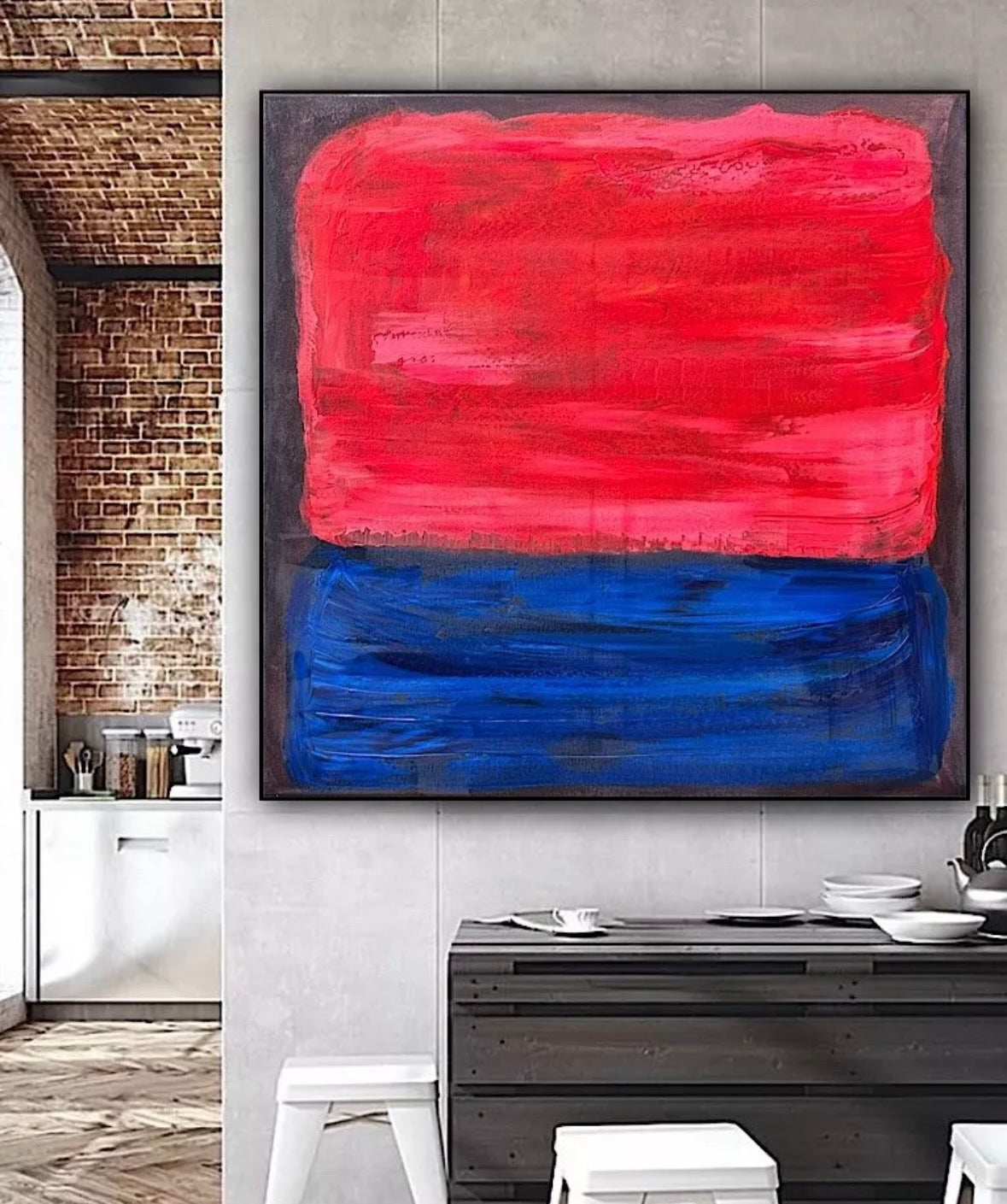 Oka Rothko Design Contemporary Abstract Original Oil Painting On 80x80cm Canvas Indigo