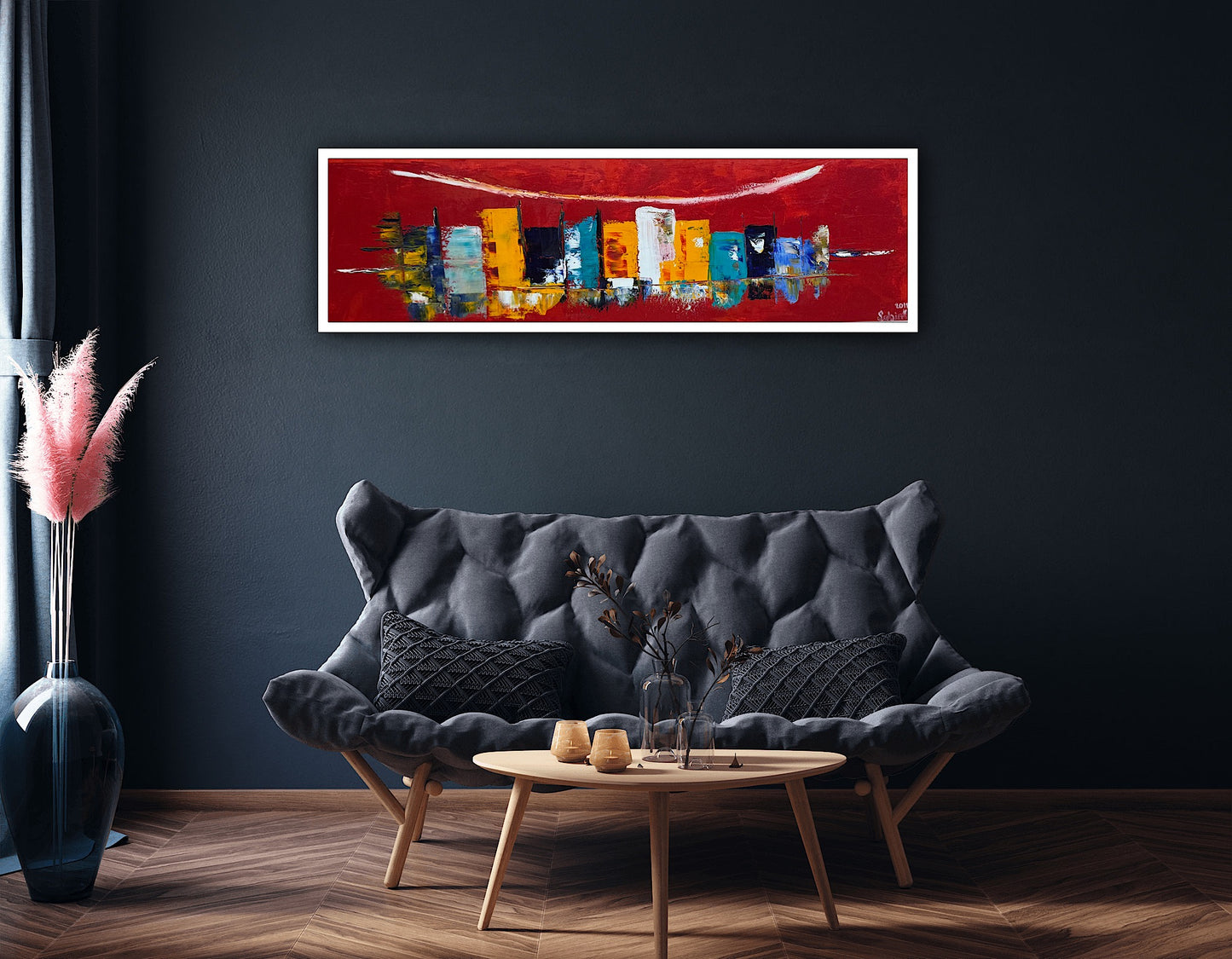 Richter Original Abstract Oil Painting On Canvas 30 x 90cm Cityscape escape New York