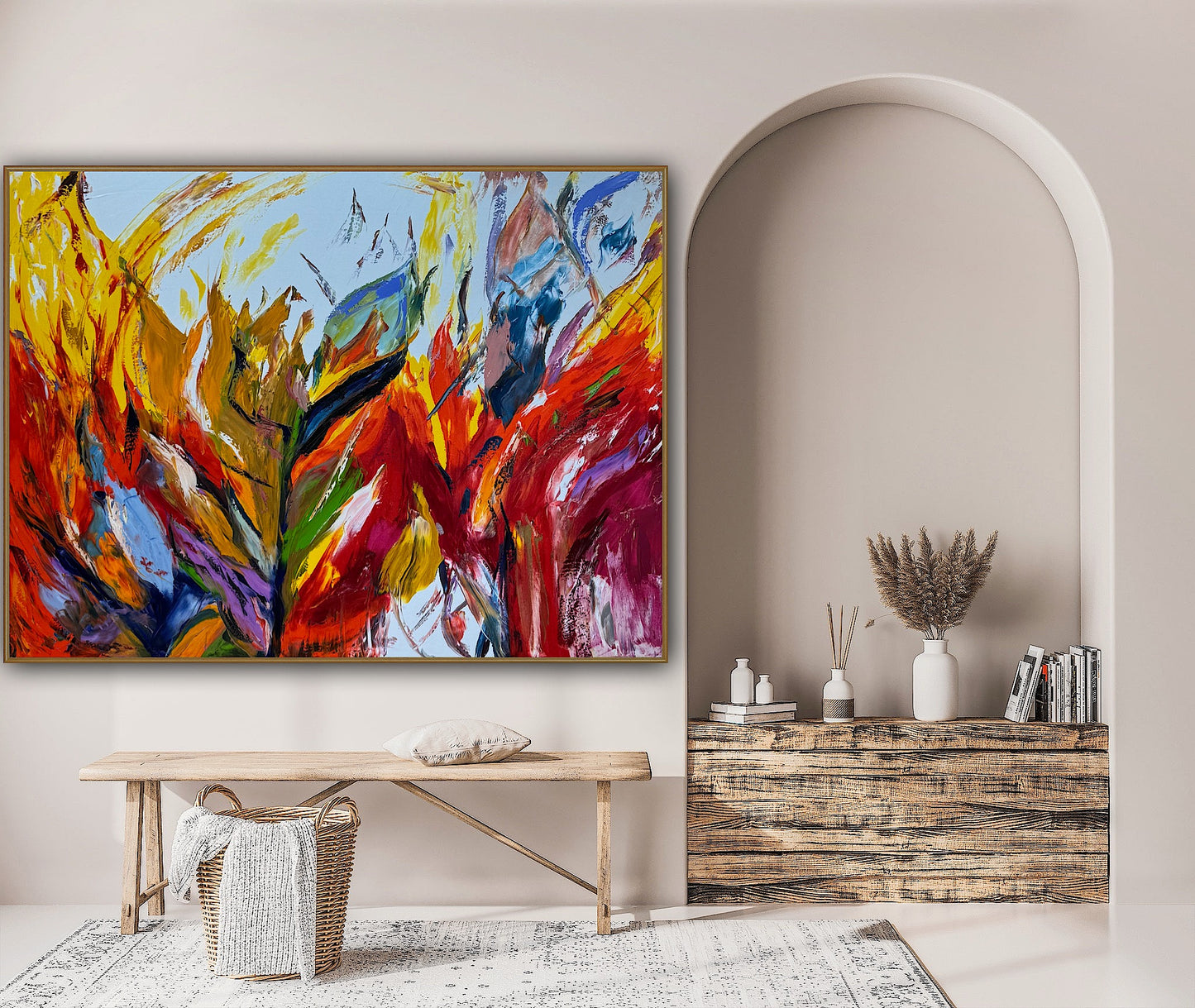 Large Abstract Original Oil Painting On 120x91cm canvas textured Flames of Nature