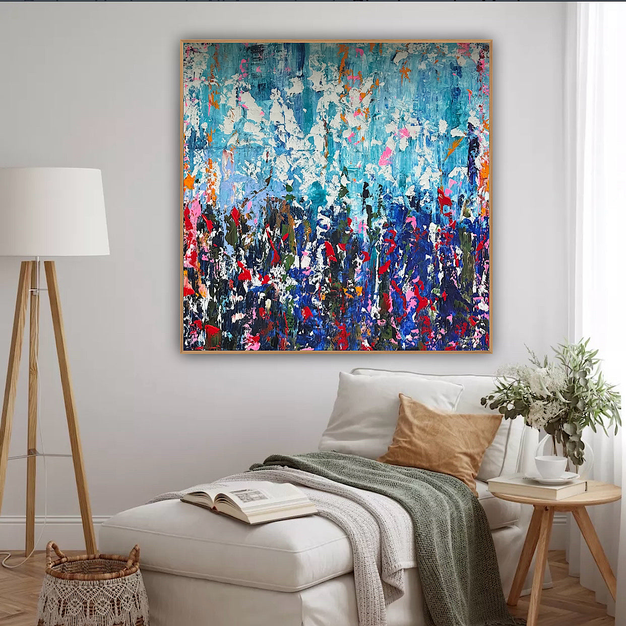 Large Abstract Original Oil Painting On 100 x100cm canvas textured Oka Wild reflections