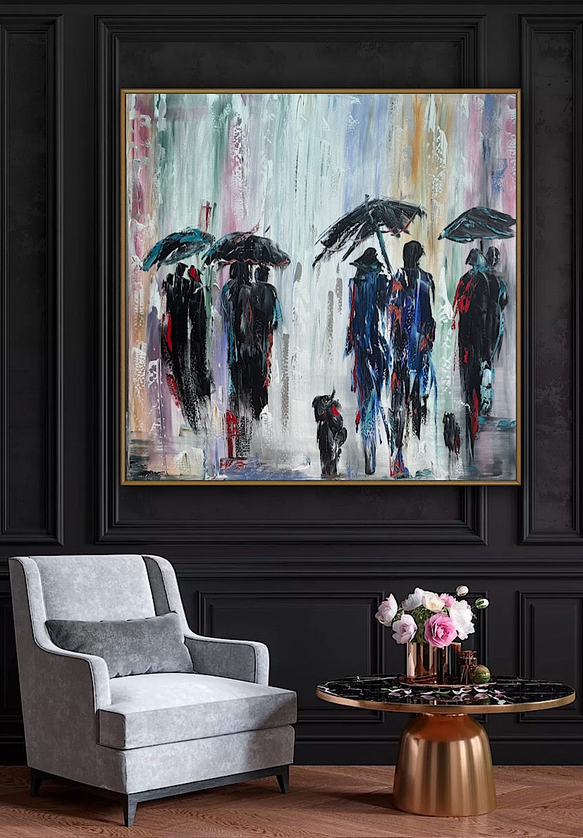 Richter Original Abstract Oil Painting 100x100cm On 4.2cm Canvas London Rain II