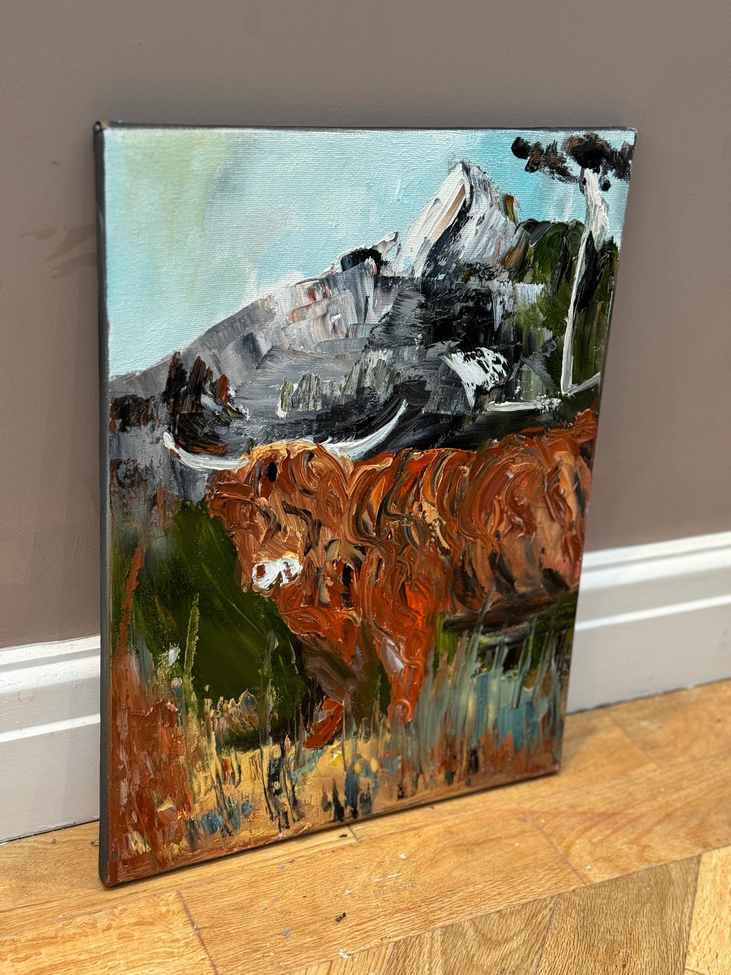 Abstract Original Oil Painting On 30 x 40cm Canvas Aboriginal highland cow ‘Bertie’ animal