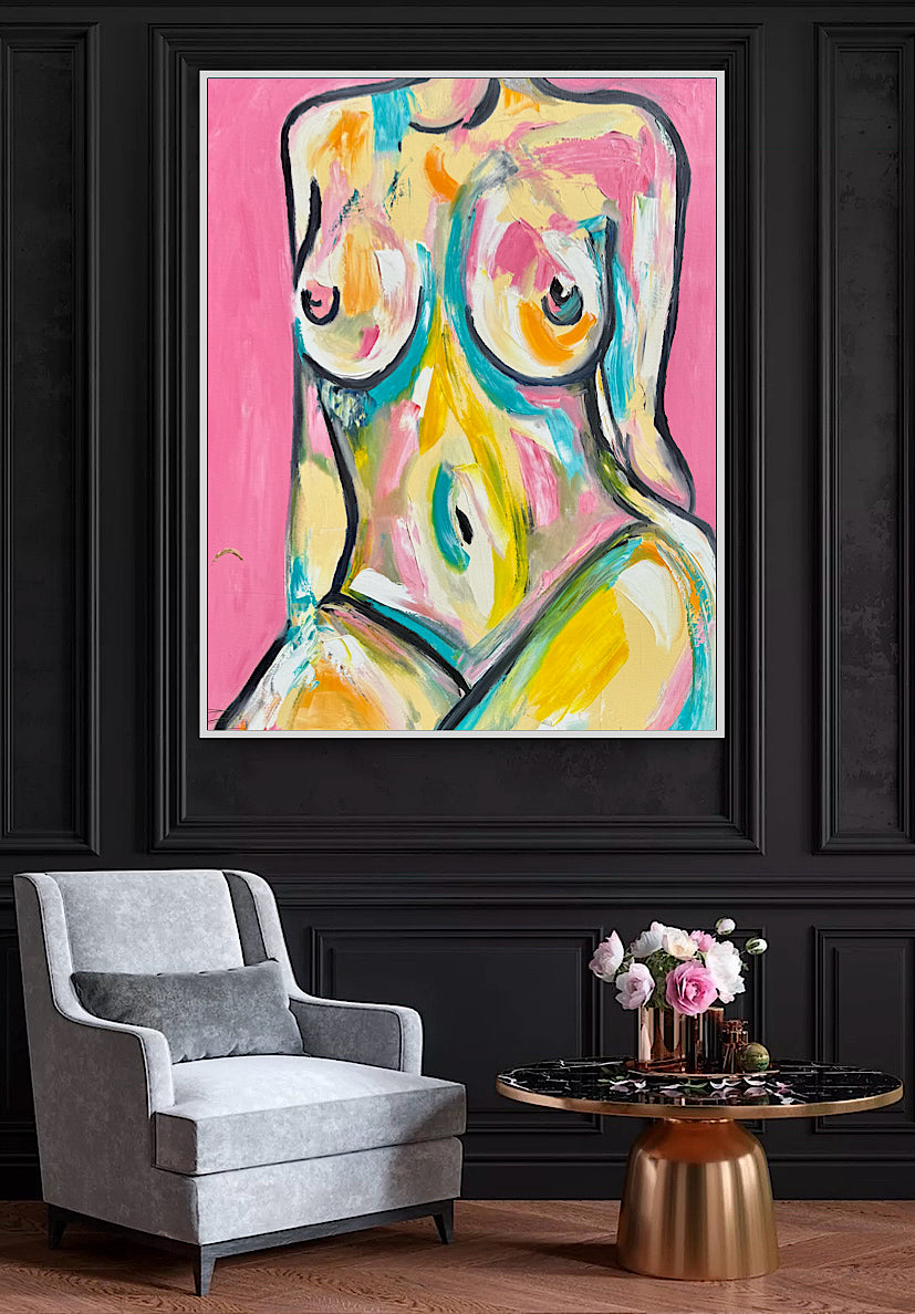 Large Abstract Original Oil Painting On 100x80cm canvas Colourful Nude