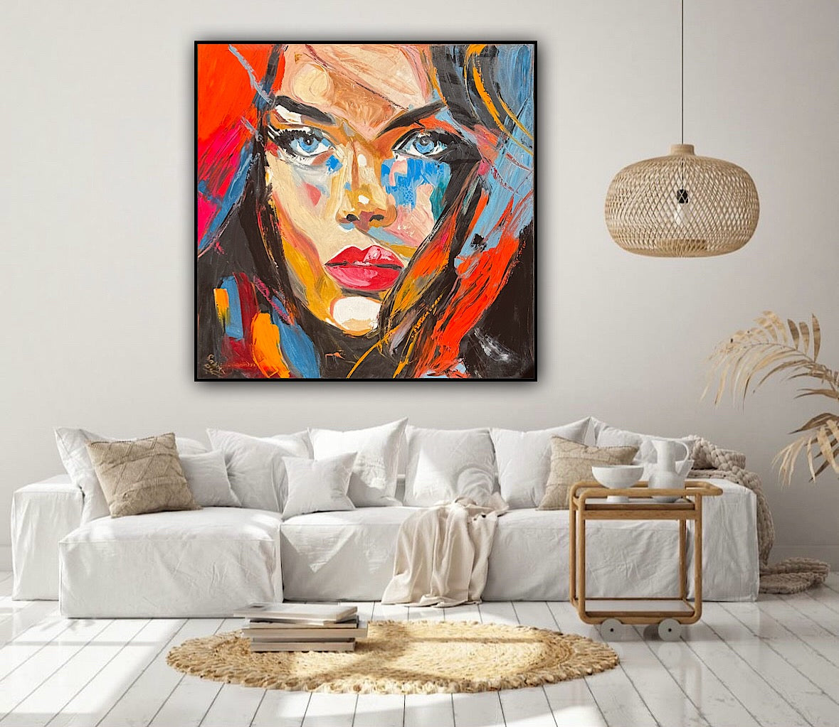 Richter Style Abstract Original Oil Painting On 100 x 100cm canvas Blue eyes woman portrait