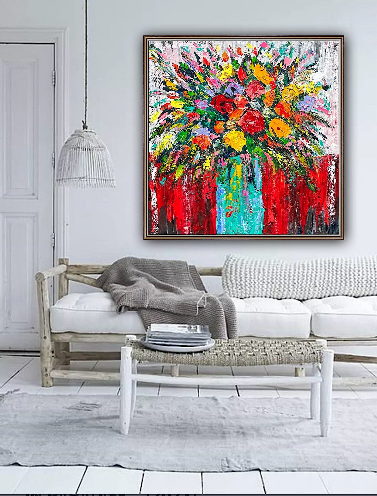 Original Abstract Oil Painting On 4cm Canvas 80 x 80cm Floral Sunflowers