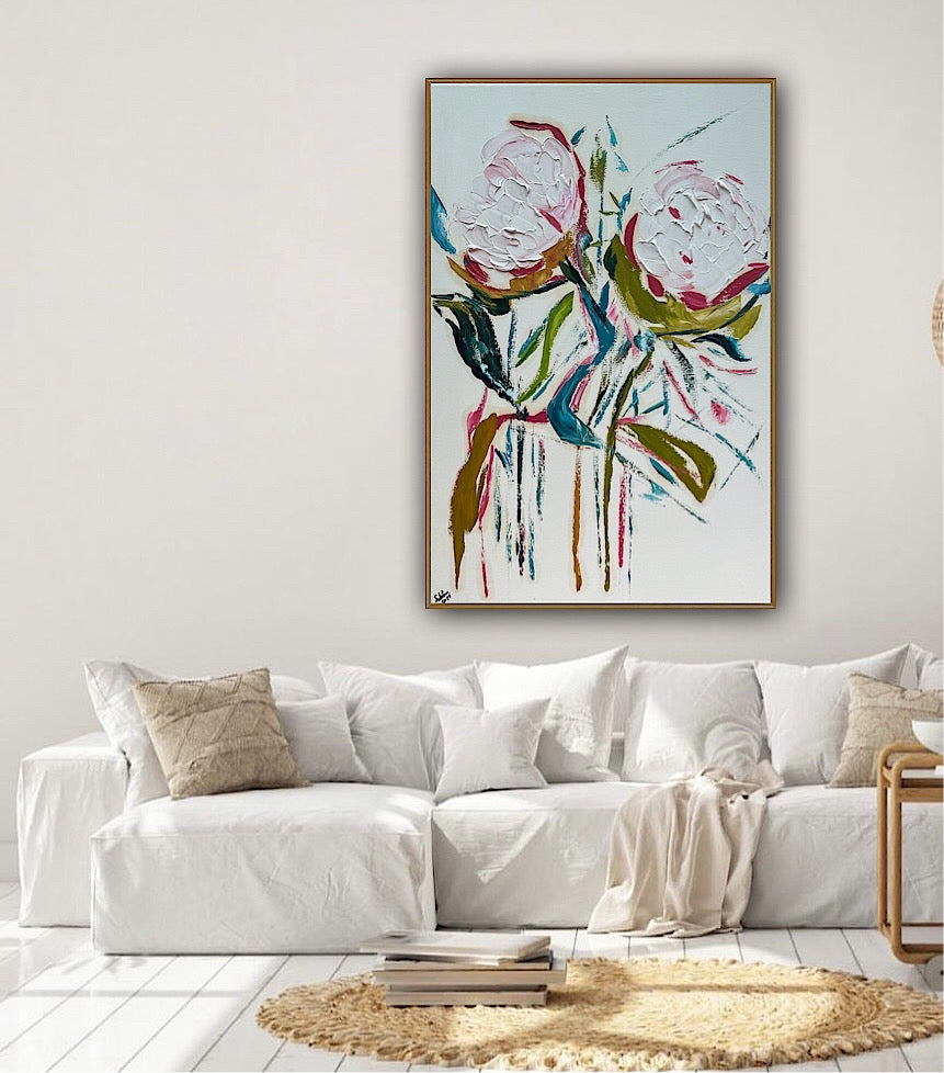 Oka Design Contemporary Abstract Original Oil Painting On 90 x 60cm Canvas Peonies floral