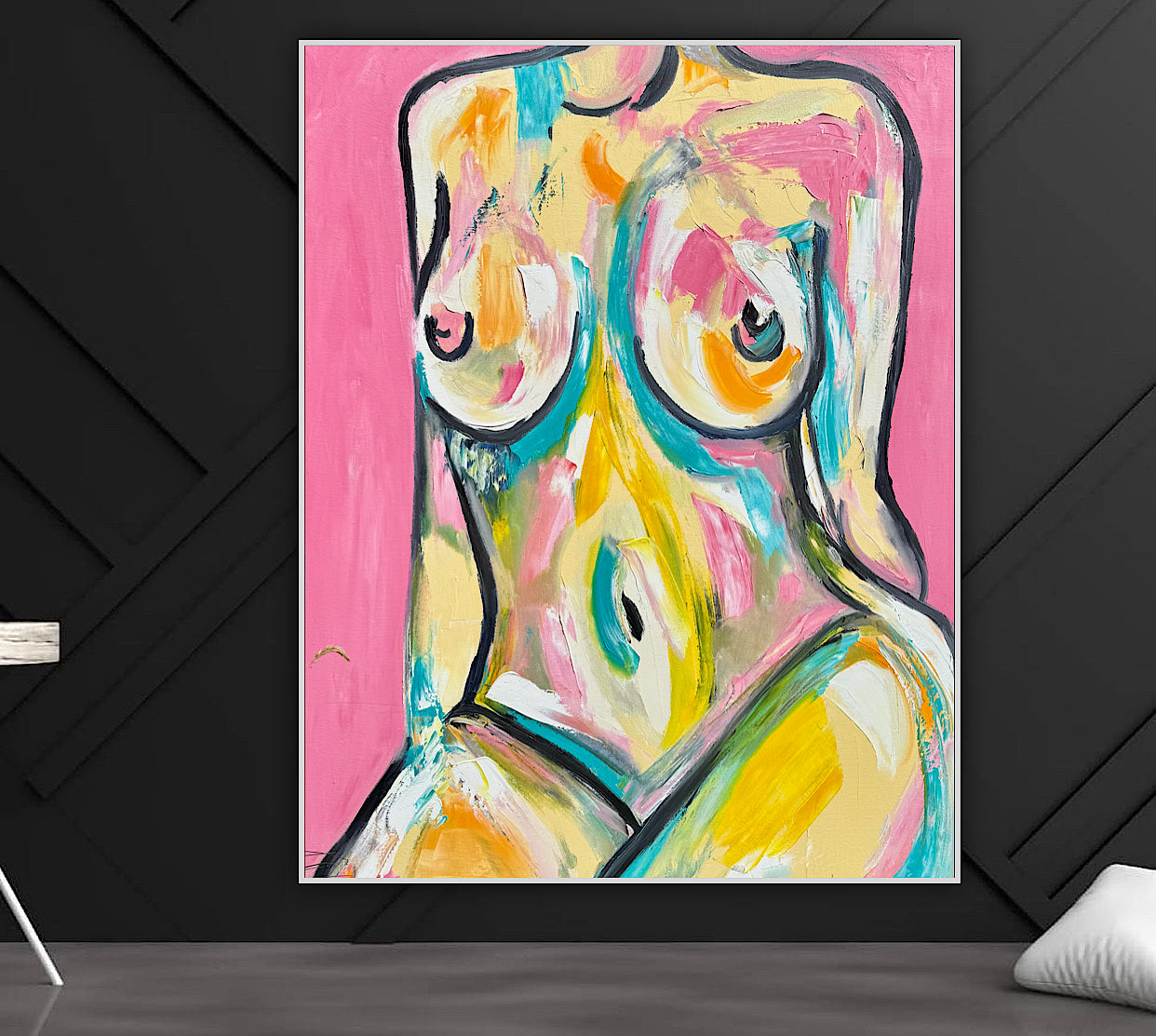 Large Abstract Original Oil Painting On 100x80cm canvas Colourful Nude