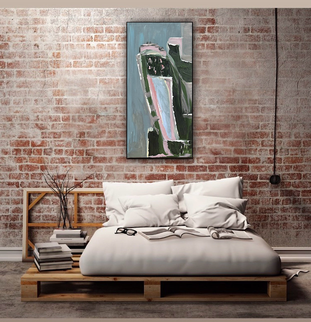 Oka Contemporary Abstract Original Oil Painting 30cm x 60cm textured House on a Hill