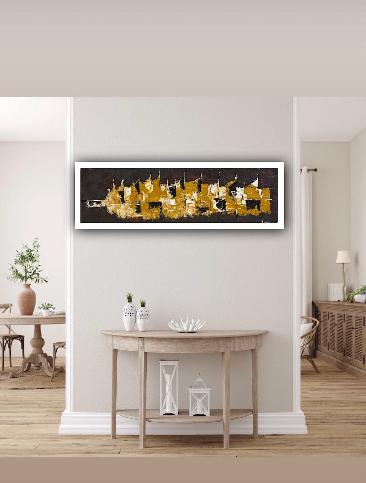 Richter Original Abstract Oil Painting On Canvas 30 x 90cm Cityscape escape New York