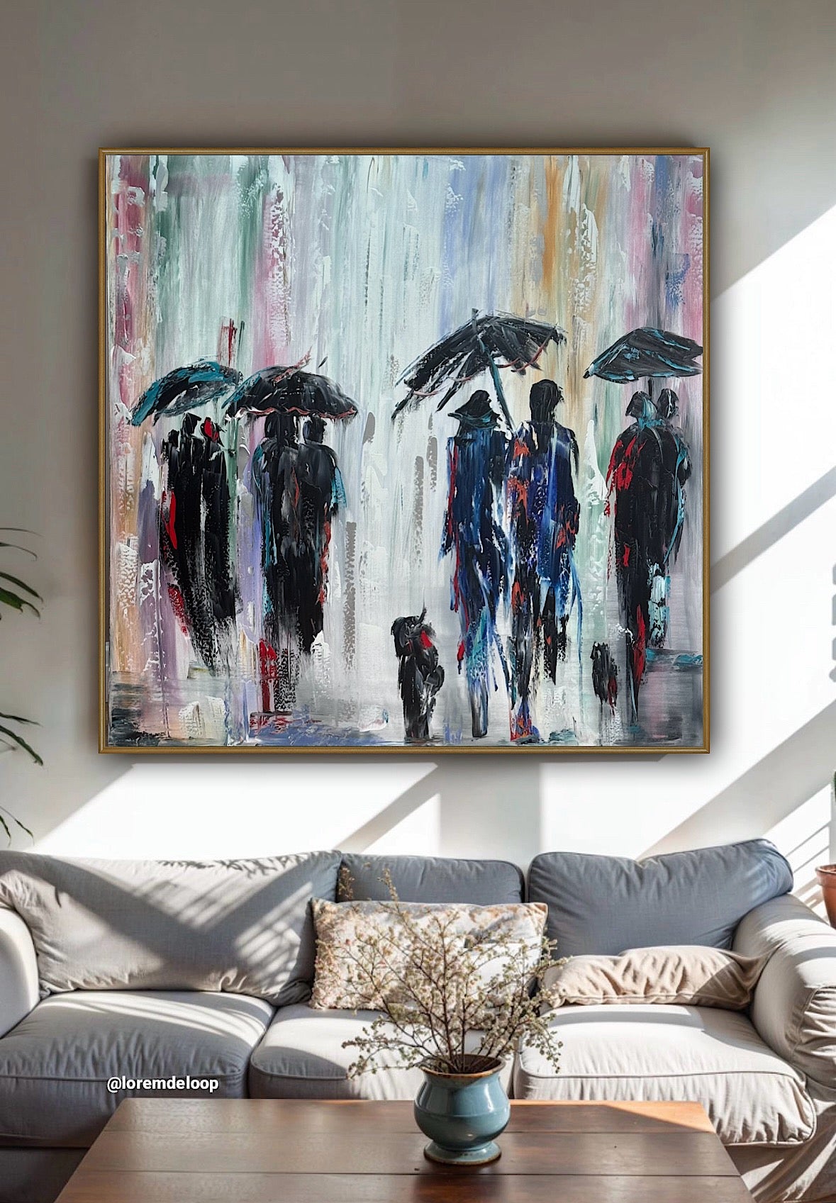 Richter Original Abstract Oil Painting 100x100cm On 4.2cm Canvas London Rain II
