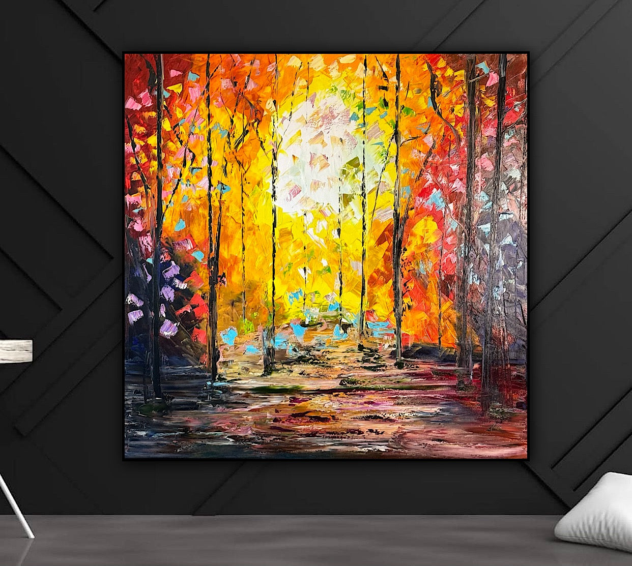 Richter Original Abstract Oil Painting 100x100cm On 1.6cm Canvas Autumn Forest