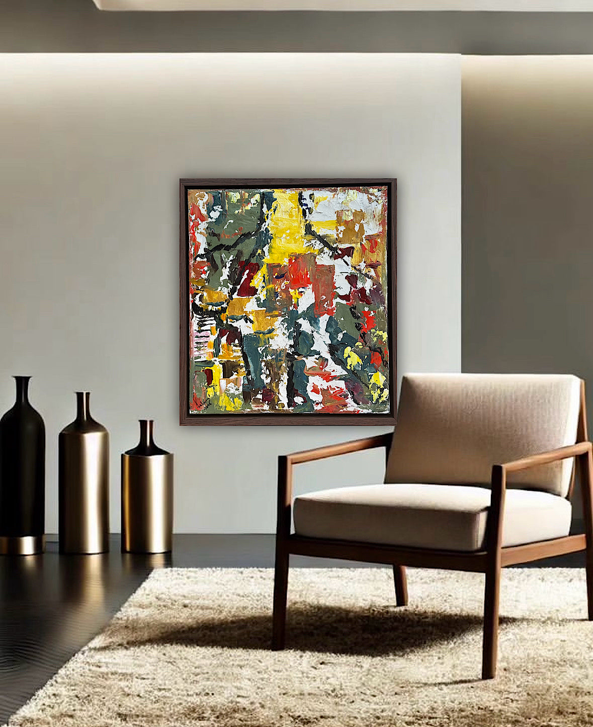 Framed Original Abstract contemporary Oil Painting On Canvas 47x53cm Summer in Venice Oka