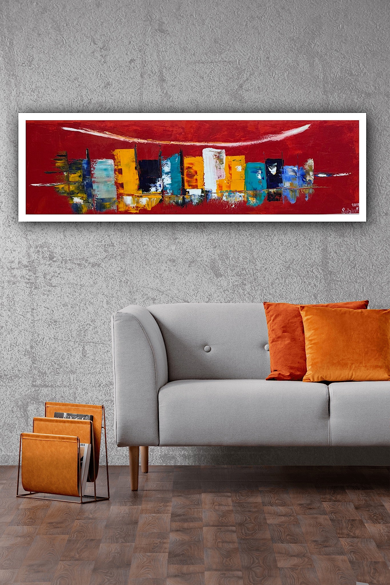 Richter Original Abstract Oil Painting On Canvas 30 x 90cm Cityscape escape New York