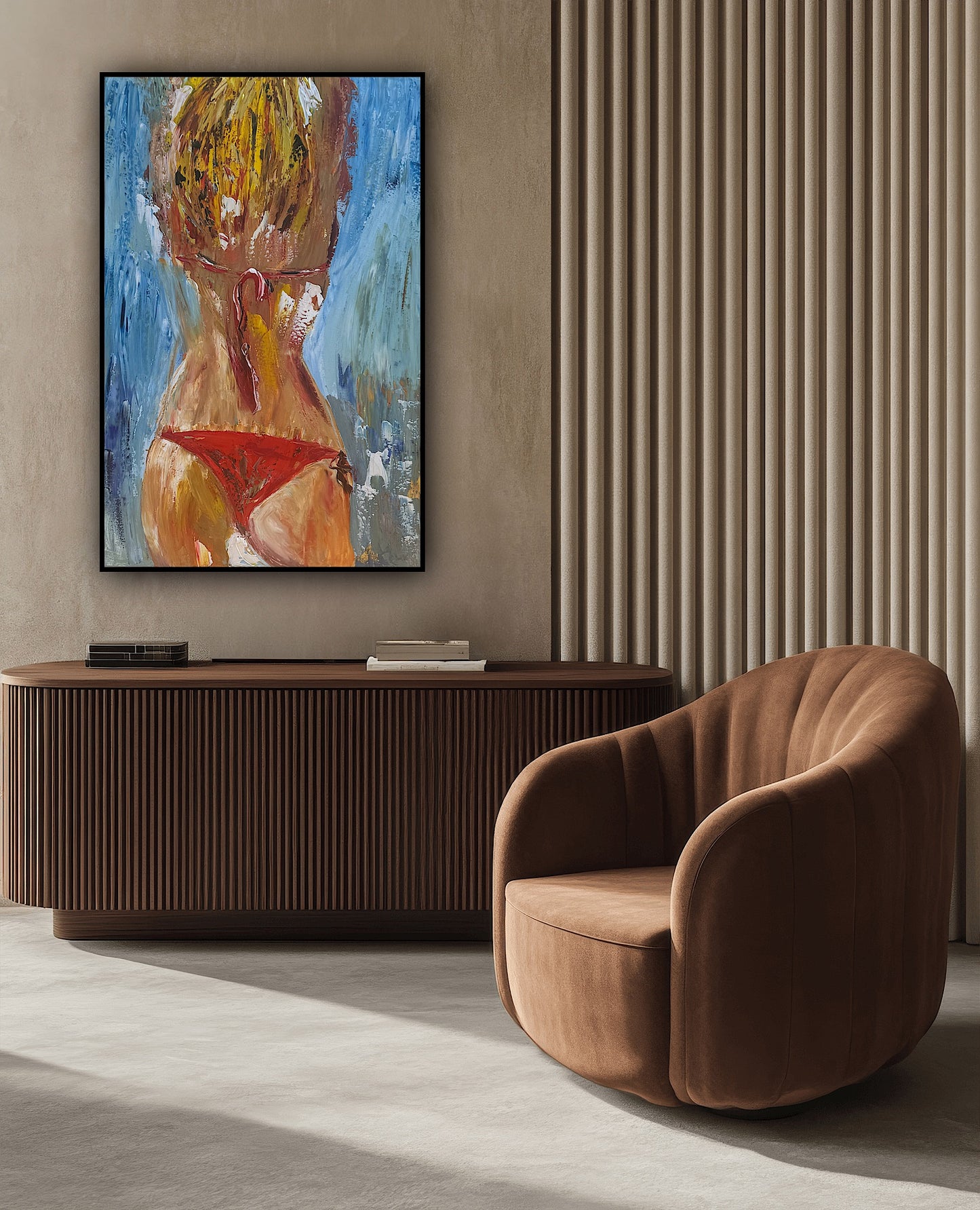 Contemporary Abstract Original Oil Painting On 90 x 60cm Canvas Girl in Red Bikini Nude collection