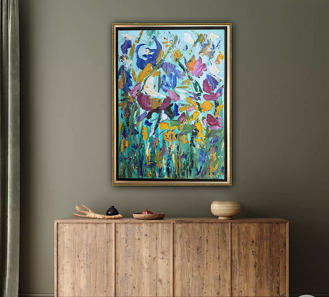 Framed in gold Textured Original Abstract Oil Painting On Canvas 50 x 40cm Eden Gardens