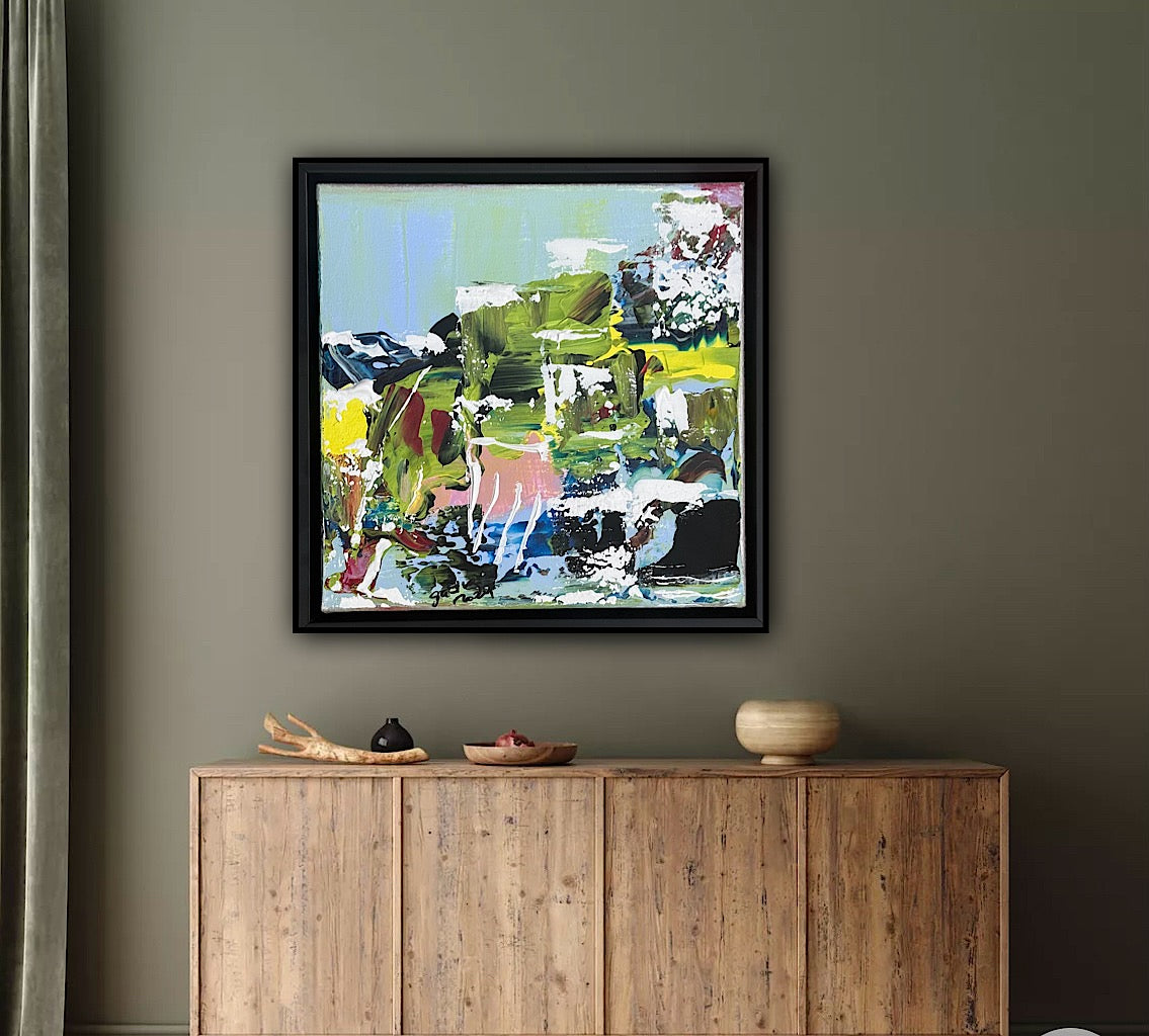 Framed Original Contemporary Abstract Oil Painting On Canvas 24 x 24cm ‘Rome’
