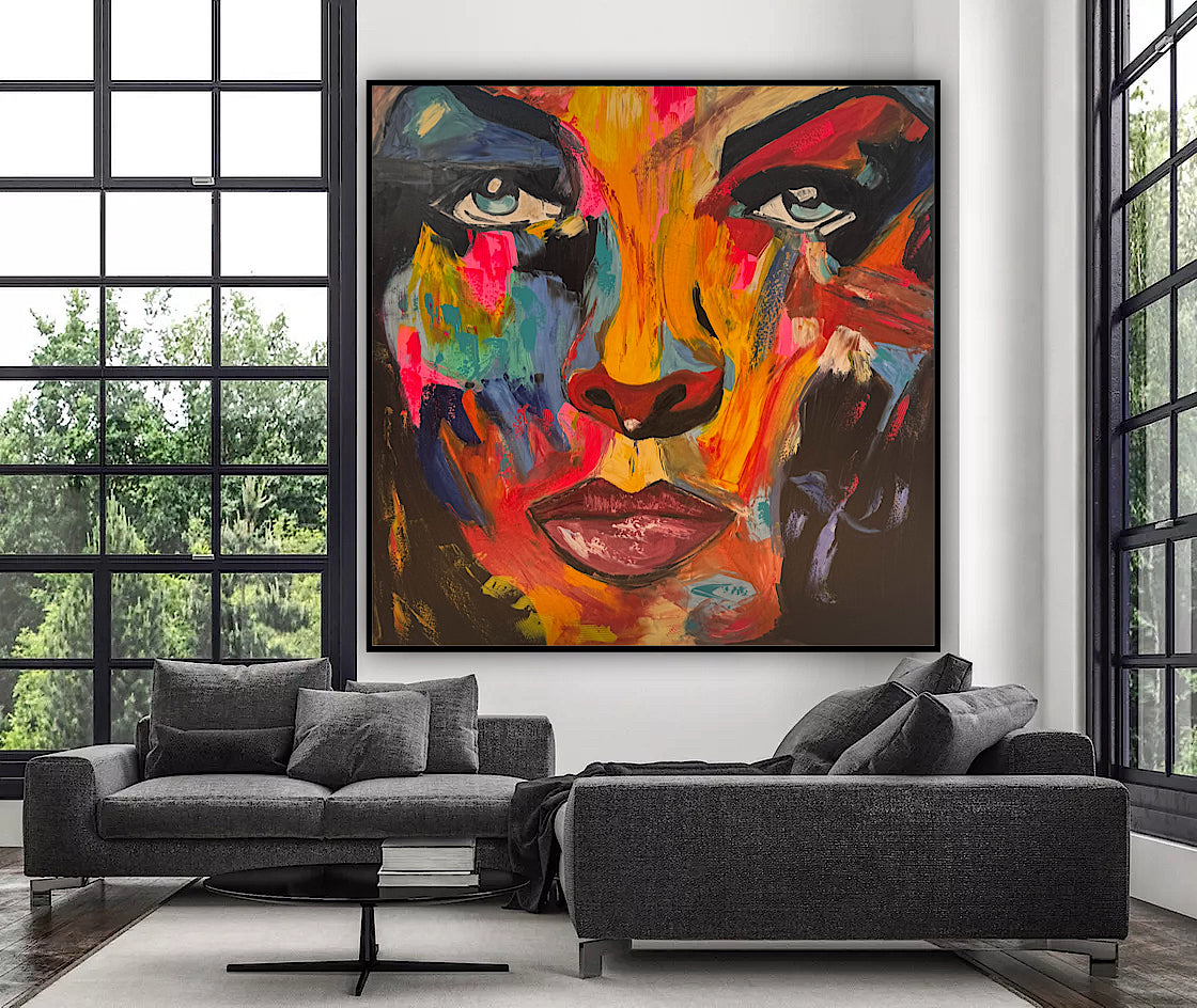 Contemporary Abstract Original Oil Painting 100x100cm canvas Cat Woman Beauty portrait