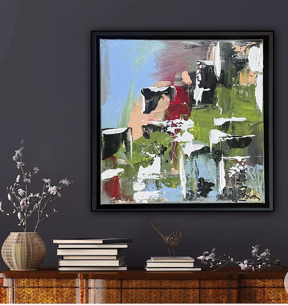 Framed Original Contemporary Abstract Oil Painting On Canvas 24 x 24cm ‘rome’