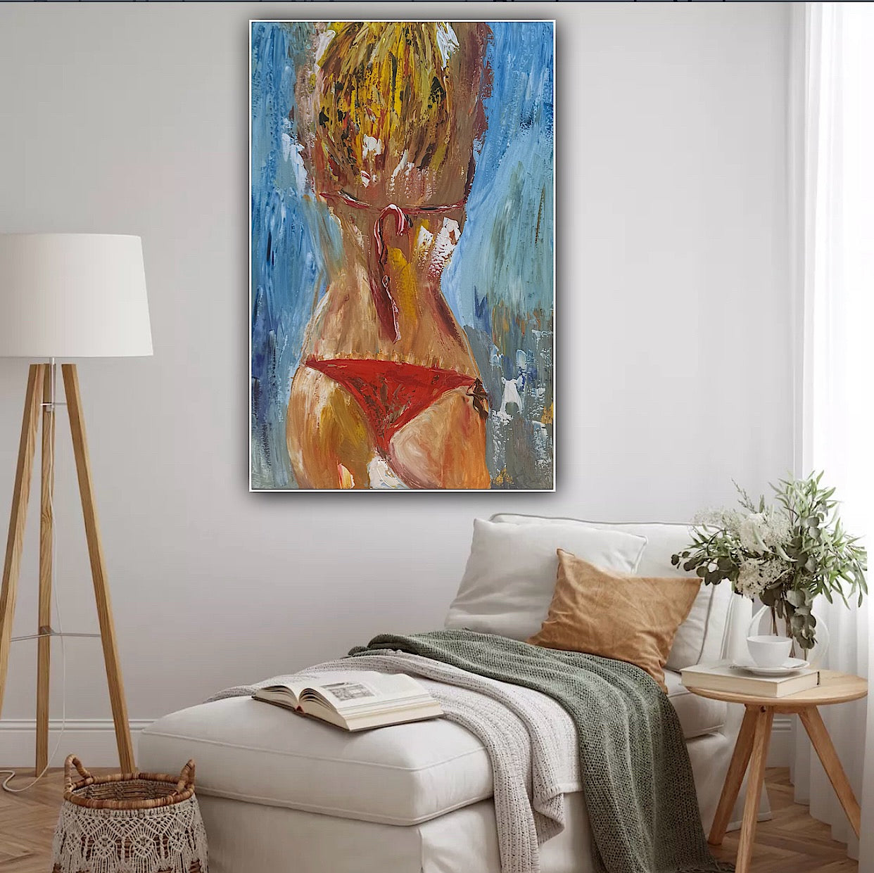 Contemporary Abstract Original Oil Painting On 90 x 60cm Canvas Girl in Red Bikini Nude collection