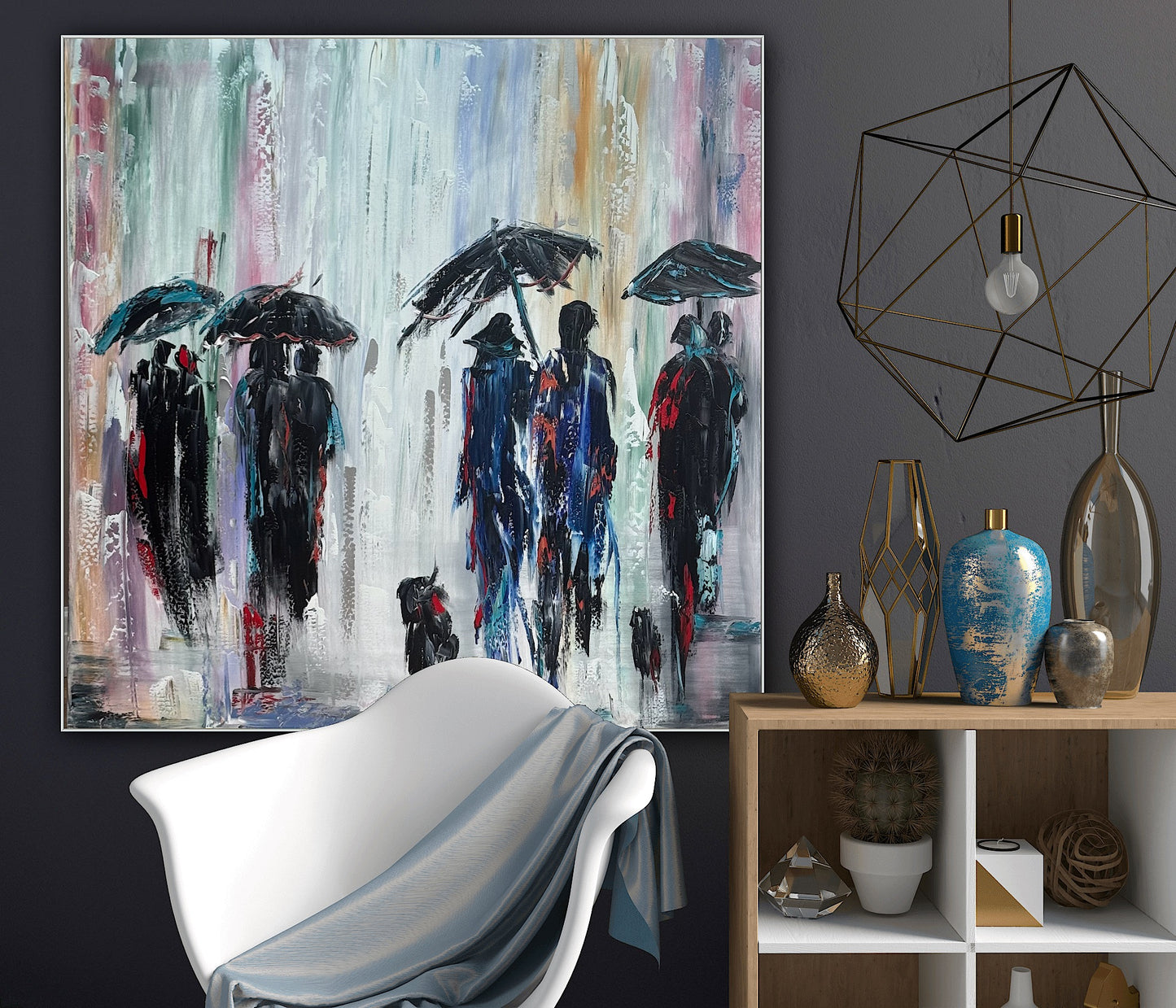 Richter Original Abstract Oil Painting 100x100cm On 4.2cm Canvas London Rain II